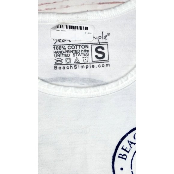 Beach Simple Logo Cotton Blend U.S.A Made Small White Blue Graphics Tank Top - Picture 4 of 8
